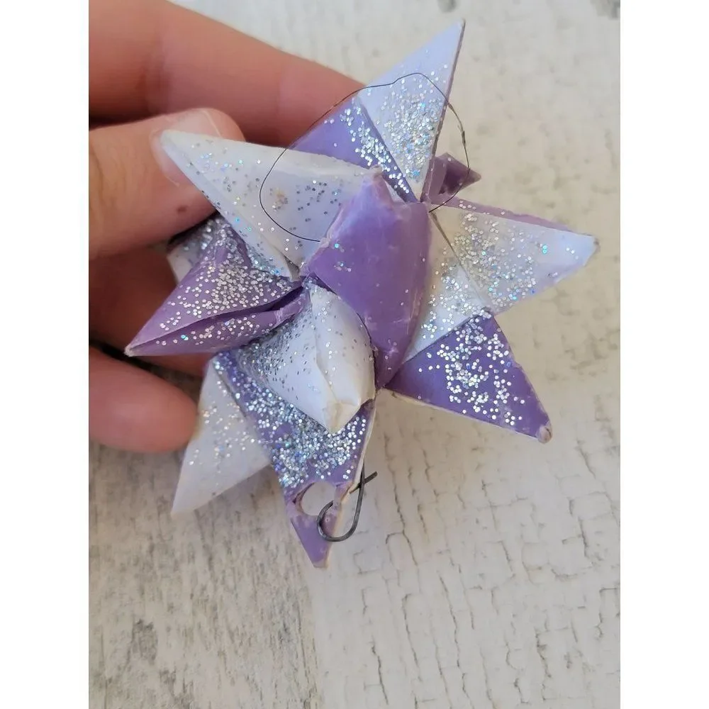 Handmade glitter‎ bow purple Xmas ornament Decor figure